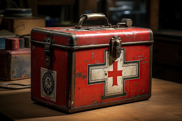 Foto un antiguo botiquín de primeros auxilios de emergencia de la primera guerra mundial