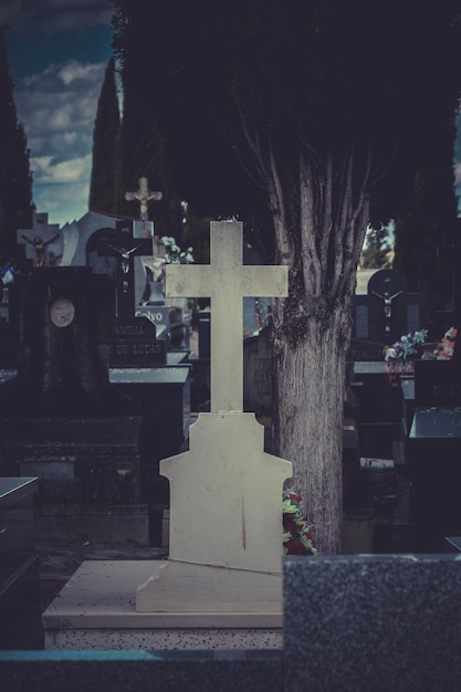 antiguo cementerio con tumbas en lugar santo español