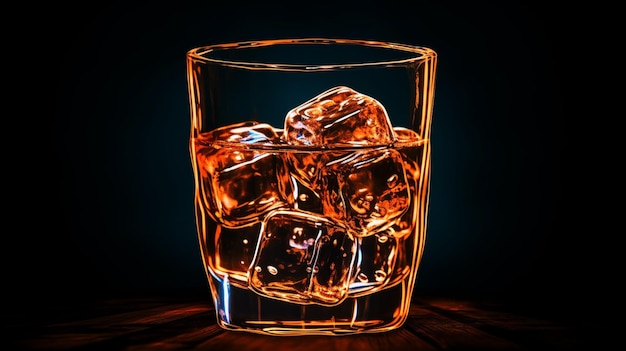 Antiguo contorno de neón de vaso de whisky con cubos de hielo generado por Ai