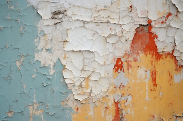 Un antiguo edificio abandonado con una pared oxidada cubierta de pintura descascarada Pintura antigua descascarada en capas Generada por IA