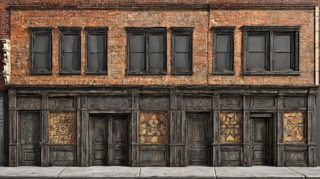 Foto antiguo edificio de ladrillo con muchas ventanas y puertas