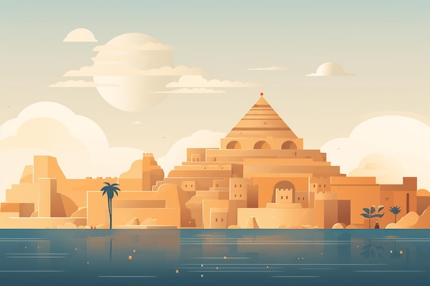 Antiguo esplendor Ziggurat de Ur con vistas a un paisaje urbano vibrante