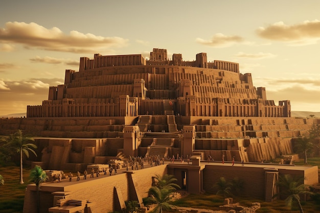 Antiguo esplendor Ziggurat de Ur con vistas a un paisaje urbano vibrante