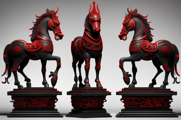 Antiguo estilo chino caballo rey tótem silueta detallada composición perfecta gráfico