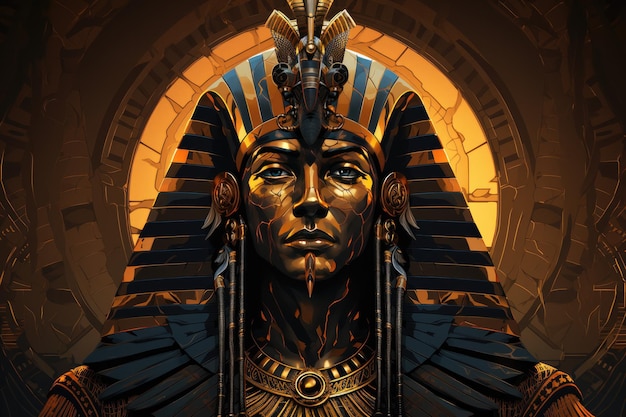 El antiguo faraón egipcio llevaba vestidos reales y un majestuoso tocado que gobernaba el más allá.