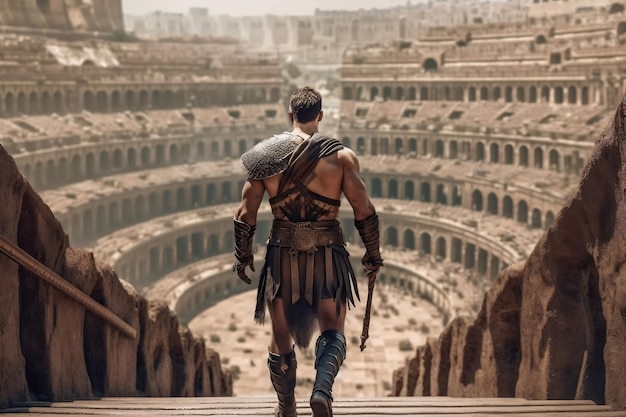 El antiguo gladiador romano entrando en el Coliseo