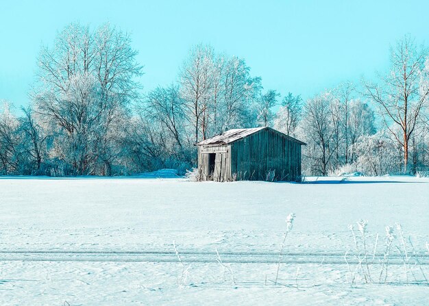 Antiguo granero Casa en invierno de nieve en Navidad en Finlandia, Laponia