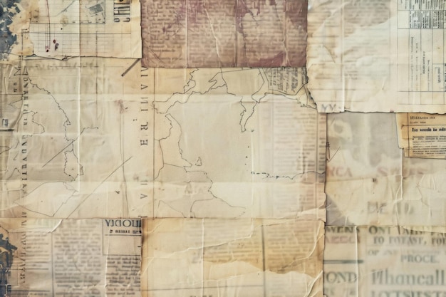 Antiguo mapa efímero fondo de la frontera dibujo de periódico