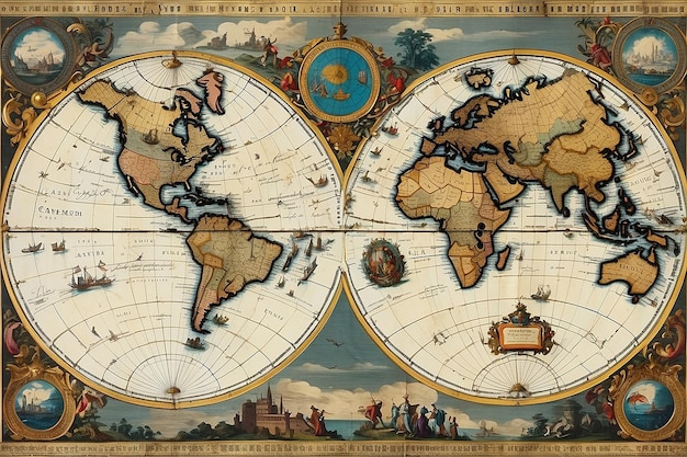 Antiguo mapa del globo mural en la pared