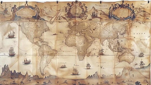 Foto un antiguo mapa del mundo muestra los continentes y océanos tal como se conocían en el siglo xvi