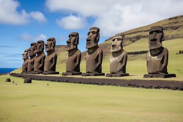 El antiguo moai en la Isla de Pascua en Chile