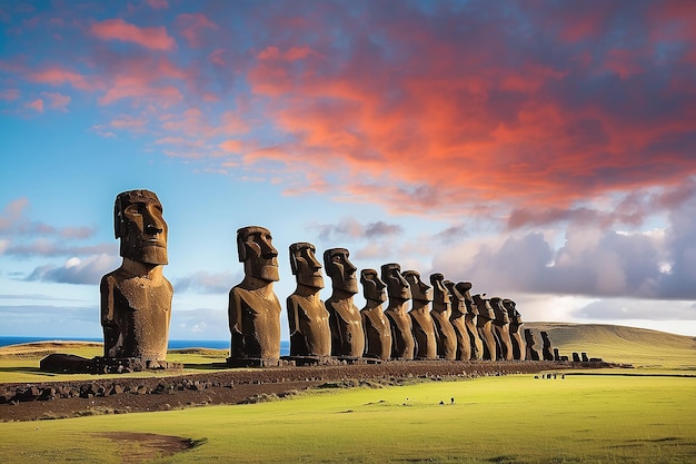 El antiguo moai en la Isla de Pascua en Chile
