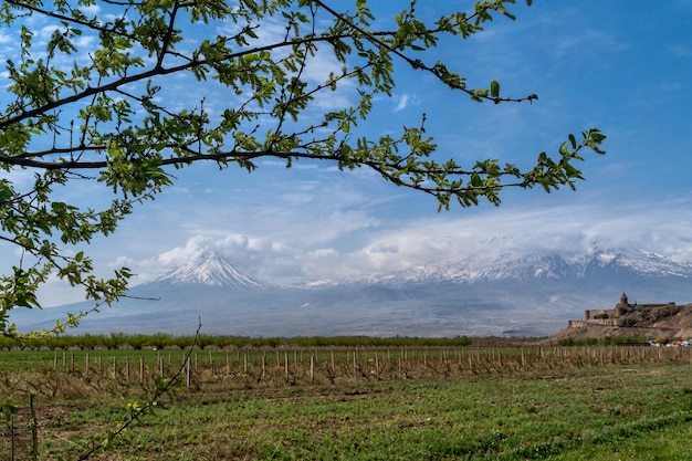 El antiguo monasterio armenio Khor Virap cerca del monte Ararat