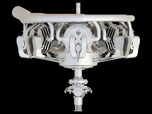 Antiguo motor de combustión interna de aviones circulares. Representación 3D.