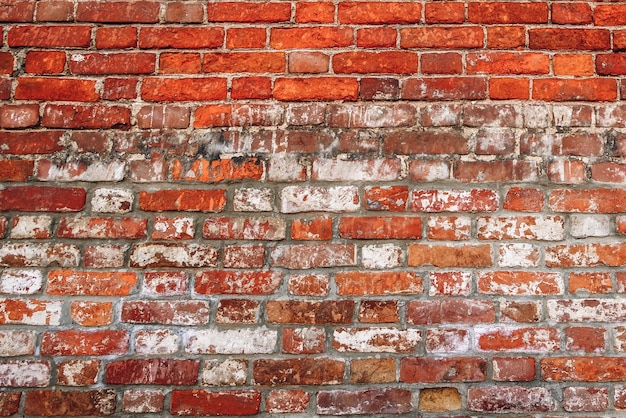 Antiguo muro de ladrillos rojos y desgastados