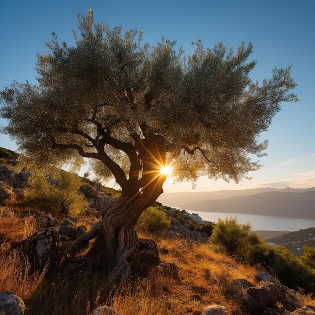 Antiguo olivo en el olivar del Mediterráneo