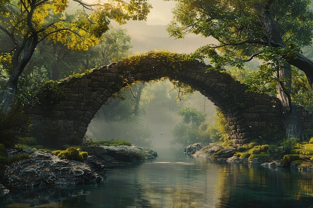 Antiguo puente de piedra que atraviesa un río pacífico