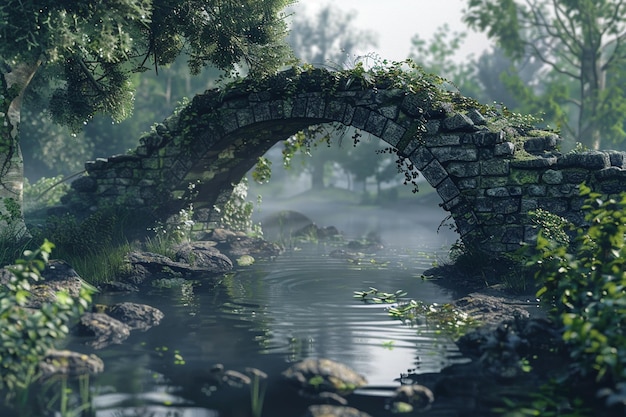 Antiguo puente de piedra que atraviesa un tranquilo río oct