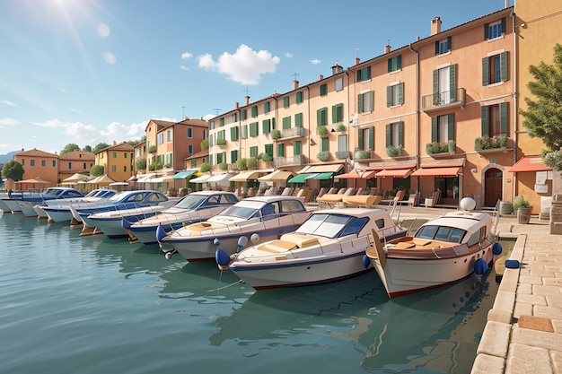 Antiguo puerto lleno de barcos en desenzano del garda brescia lombardía italia centro de la ciudad de desenzano del garda marina en el lago garda