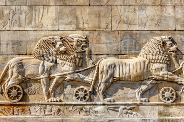 El antiguo relieve de pared asirio que representa la historia y la cultura de Mesopotamia