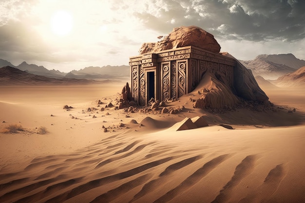 Antiguo templo enterrado bajo las arenas del desierto rodeado de misteriosos jeroglíficos