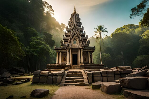 Antiguo templo de ta promh en la selva camboya pintura digital concepto artístico pintura de un