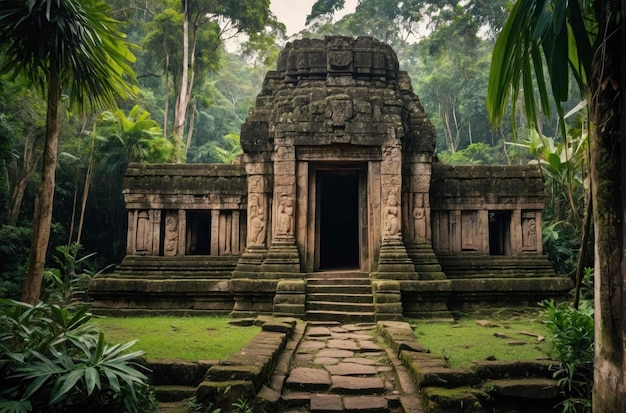 Foto antiguo templo ubicado en una densa selva