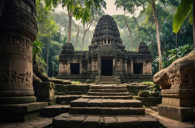 Foto antiguo templo ubicado en una densa selva