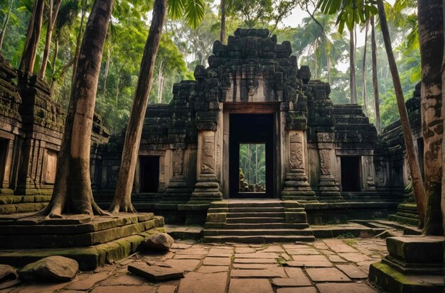 Foto antiguo templo ubicado en una densa selva