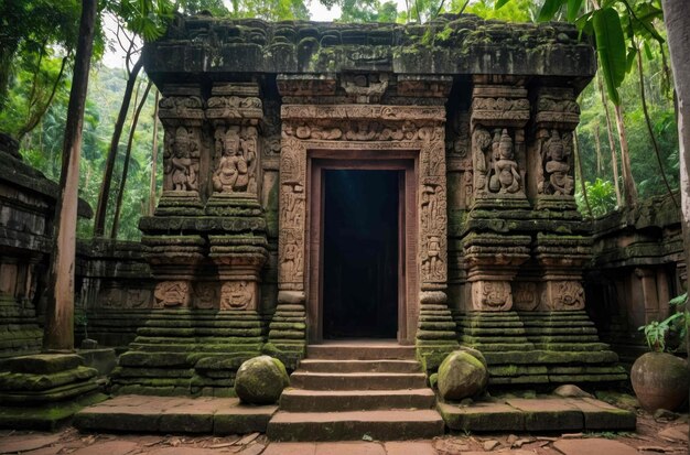 Foto antiguo templo ubicado en una densa selva