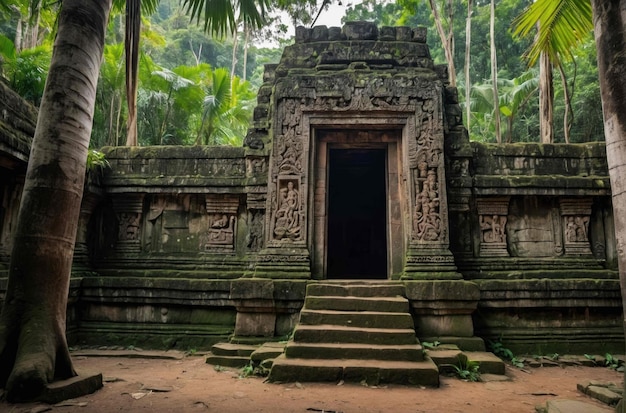 Foto antiguo templo ubicado en una densa selva