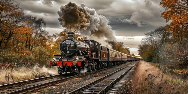 Un antiguo tren de vapor atravesando un paisaje rural