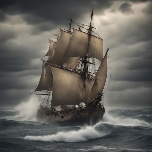 Antiguo velero en un mar tormentoso