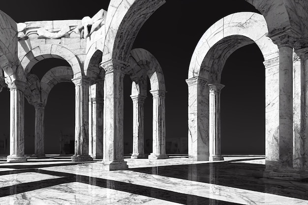 Antiguos arcos de mármol blanco griego o romano sobre fondo gris ilustración 3d