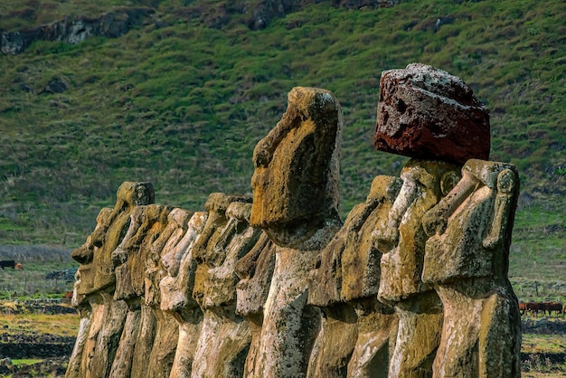 Los antiguos moai de Ahu Togariki en Isla de Pascua