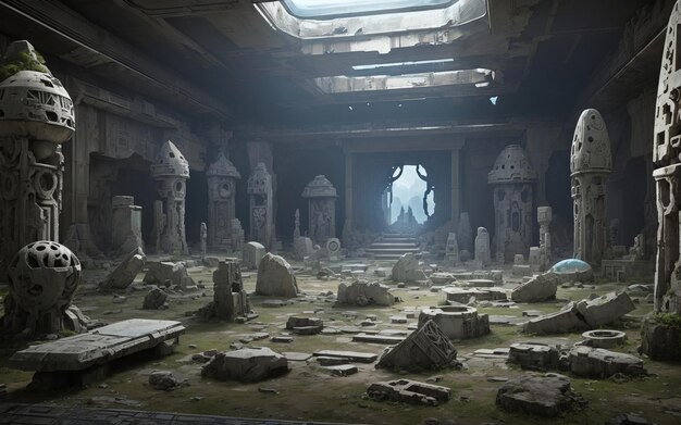 Foto antike außerirdische ruinen, weitwinkelansicht der umgebung