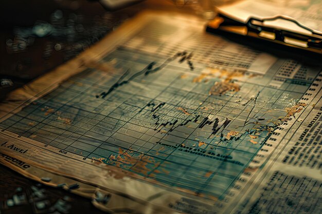 Antike Börsendiagramm auf verwitterter Zeitung