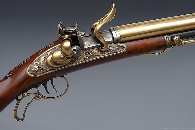 Foto antike flintlock-blunderbuss mit messing-trigger-schutz und ramrod-pfeifen