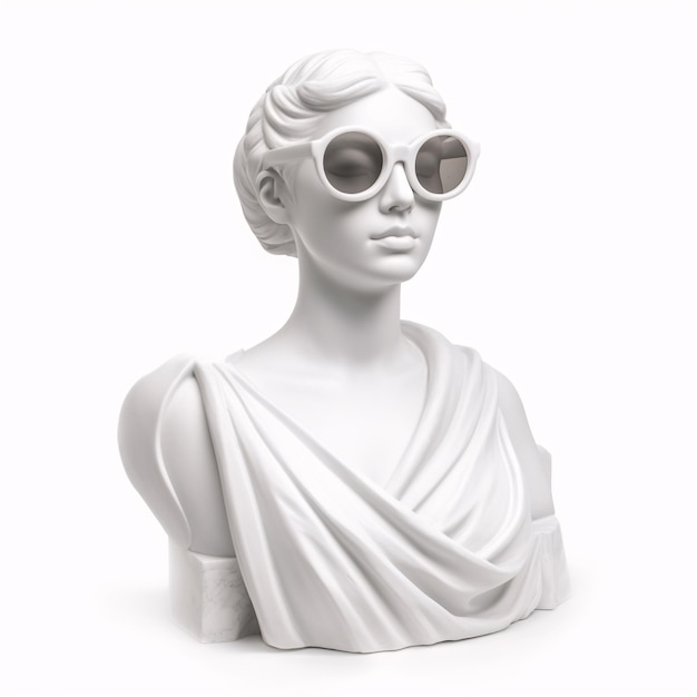 Antike Frau Göttin Statue Büste Sonnenbrille isoliert auf weißem Hintergrund zeitgenössische Kunstillustration Generative Ai