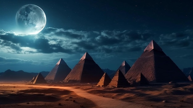 Antike Orte Hintergründe Pyramiden unter Nachthimmel AI Generativ