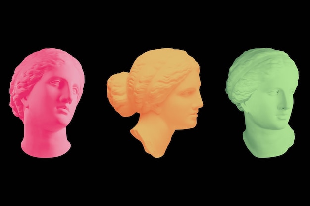 Antike Skulptur menschlicher Gesichter im Pop-Art-Stil der künstlichen Intelligenz Funky Moderne kreative Kunst