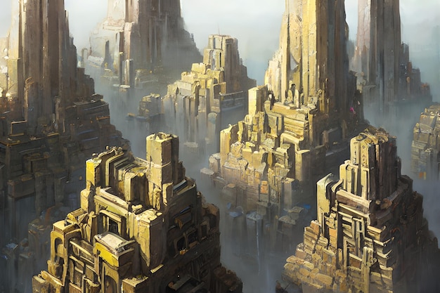 Antike Stadtruinen der Fantasy-Cyberpunk-Scifi