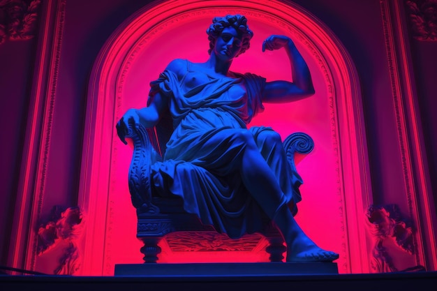 Foto antike statue im neonlicht