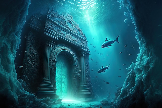 Antike Unterwasserstadt in den Tiefen des Ozeans Atlantis verlor die antike Architektur der Welt. KI