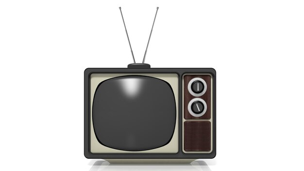 Antiker Fernseher mit Rauschen auf dem Bildschirm isoliert auf weißem Hintergrund 3D-Rendering