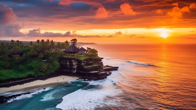 Foto antiker pura ulun danu bratan besakih oder berühmter hinduistischer tempel und tourist auf der insel bali bei sonnenaufgang