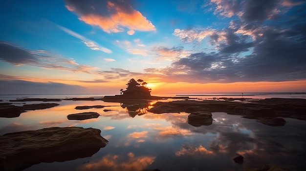 Antiker pura ulun danu bratan besakih oder berühmter hinduistischer Tempel und Tourist auf der Insel Bali bei Sonnenaufgang