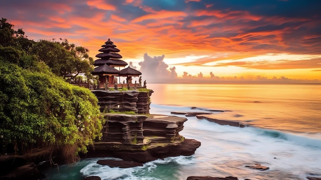 Foto antiker pura ulun danu bratan besakih oder berühmter hinduistischer tempel und tourist auf der insel bali bei sonnenaufgang