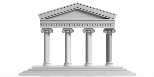 Antiker Tempel mit vier Marmorkolonnen, die auf weißem Hintergrund isoliert sind 3D-Illustration