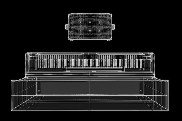 Antikes Klavier mit Pfad, 3D-Modell Körperstruktur, Drahtmodell